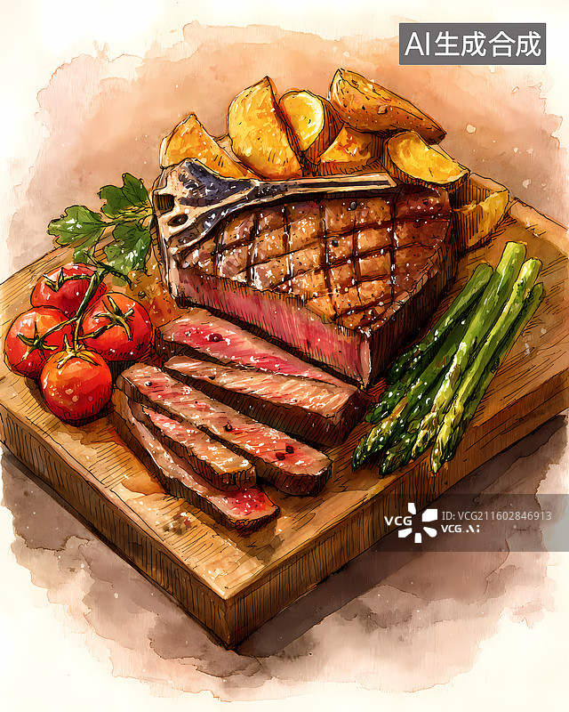 【AI数字艺术】西餐牛排美食插图图片素材