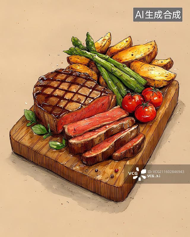 【AI数字艺术】西餐牛排美食插图图片素材