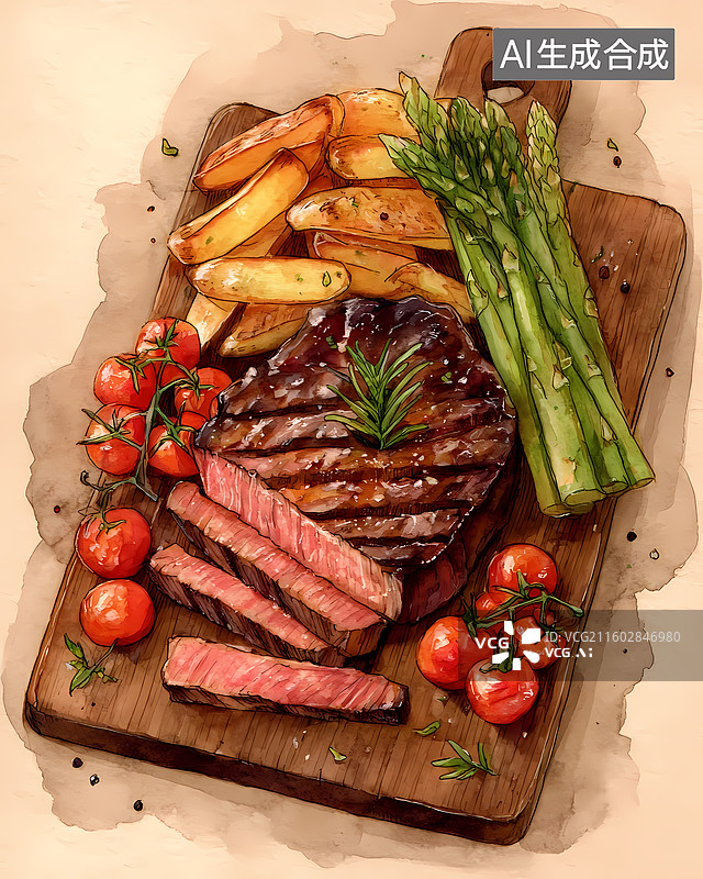 【AI数字艺术】西餐牛排美食插图图片素材