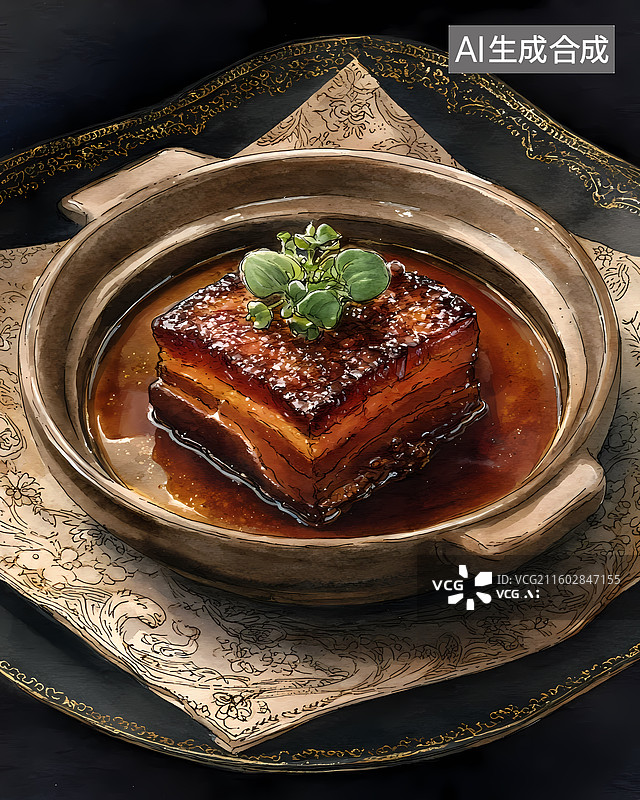 【AI数字艺术】中国东坡肉美食插图图片素材