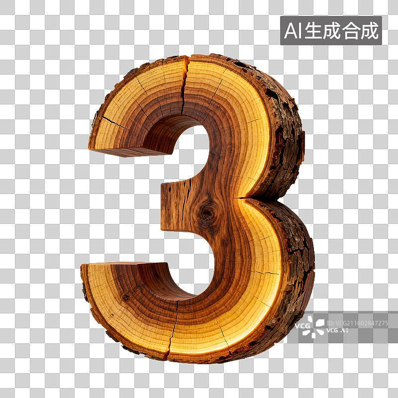 【AI数字艺术】3D木纹年轮立体数字元素图片素材