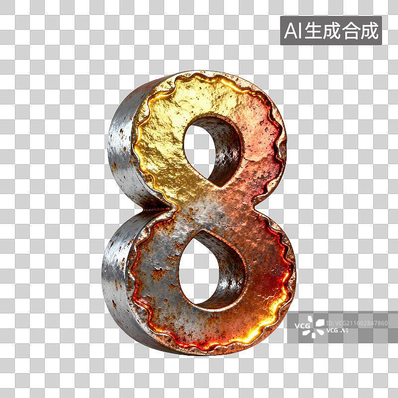 【AI数字艺术】3D金属熔铸立体数字元素图片素材