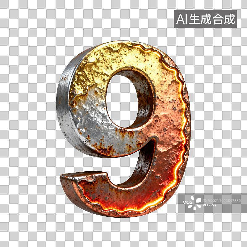 【AI数字艺术】3D金属熔铸立体数字元素图片素材