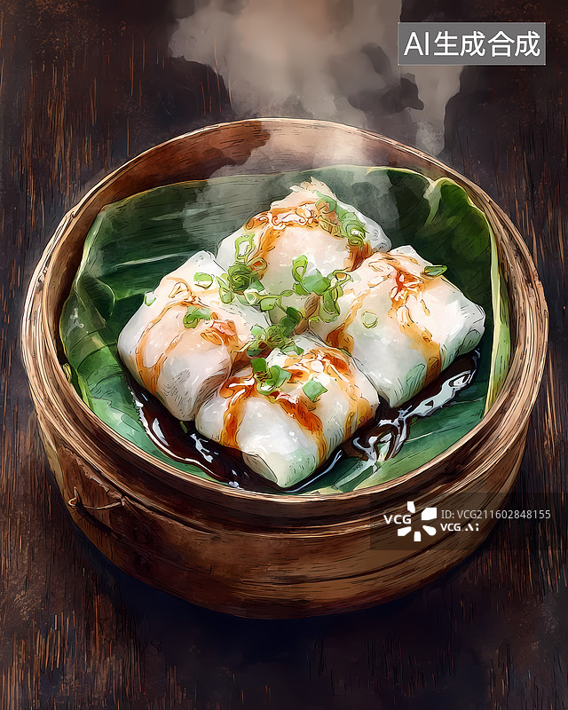 【AI数字艺术】广东美食肠粉插画图片素材
