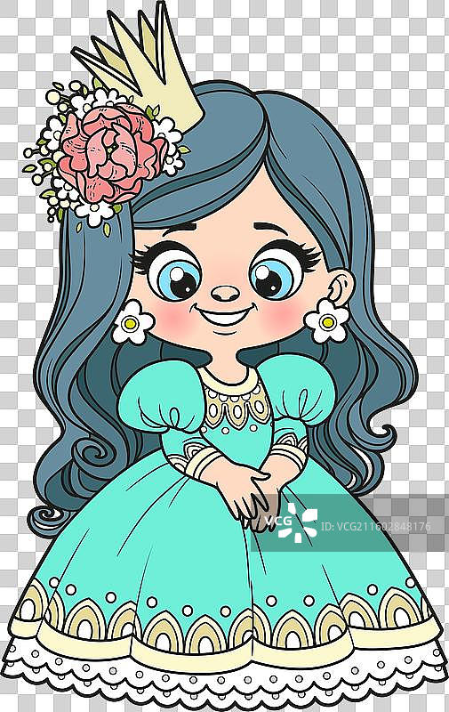 穿着公主裙的可爱长发卡通女孩图片素材