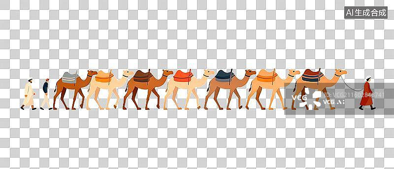 【AI数字艺术】透明通道 骆驼队伍矢量插画 丝绸之路图片素材