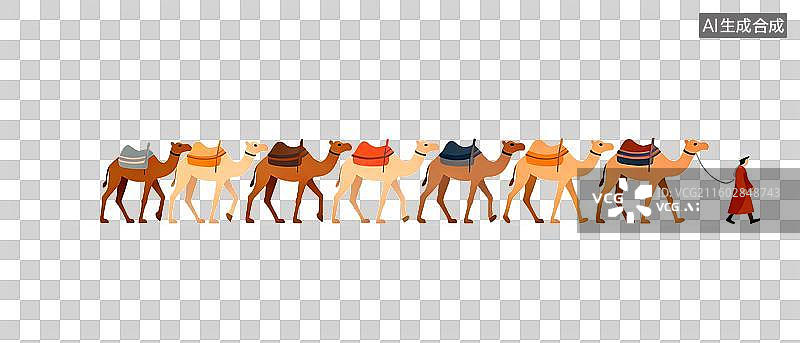 【AI数字艺术】透明通道 骆驼队伍矢量插画 丝绸之路图片素材