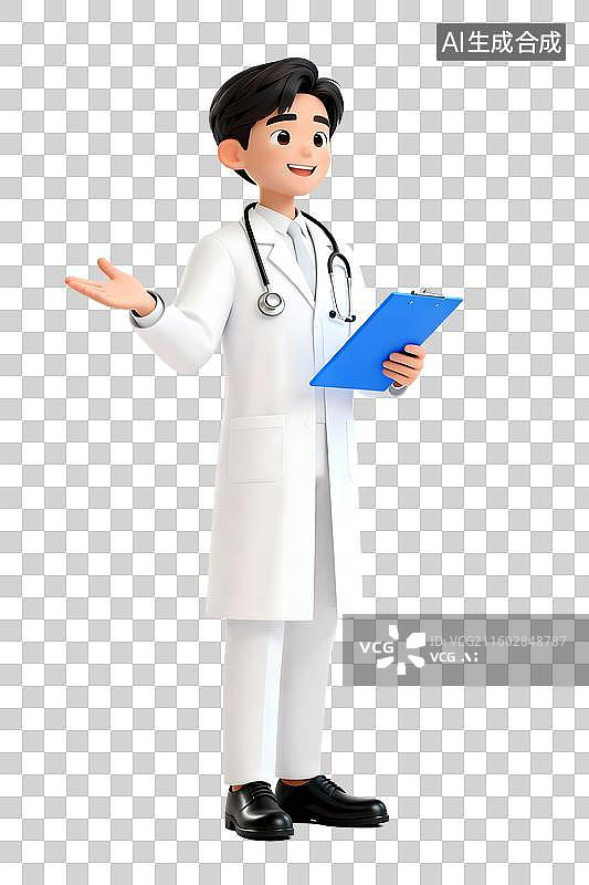 【AI数字艺术】透明通道 拿着病历本的男医生图片素材