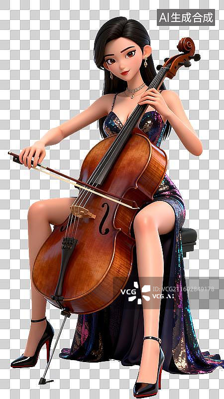 【AI数字艺术】透明通道免扣大提琴演奏图片素材
