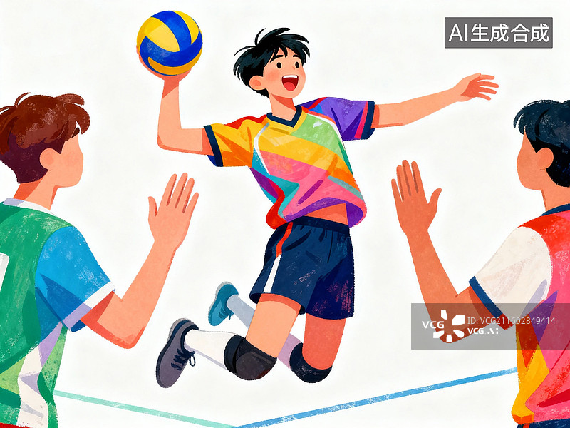 【AI数字艺术】打排球的运动员 运动主题插画图片素材