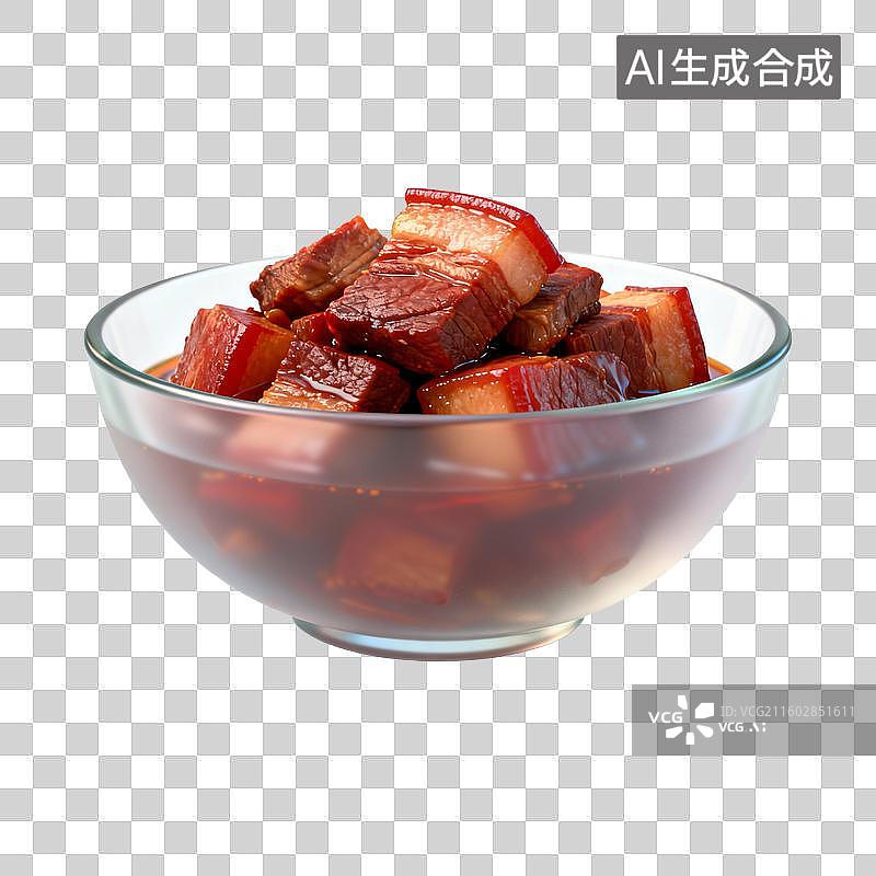 【AI数字艺术】玻璃碗中的红烧猪肉块图片素材