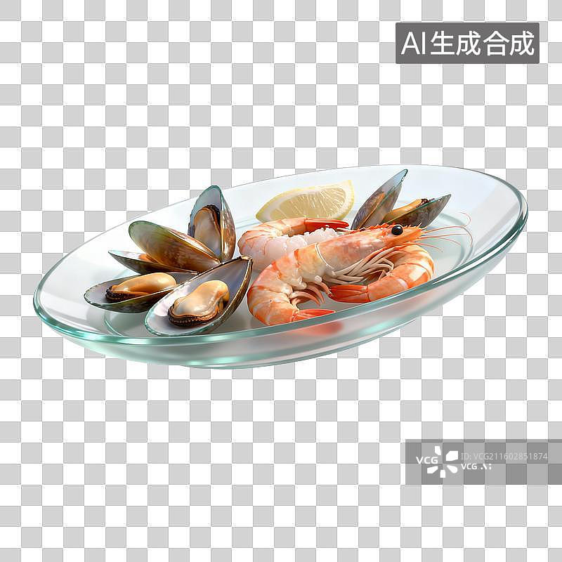 【AI数字艺术】玻璃盘上的海鲜拼盘图片素材
