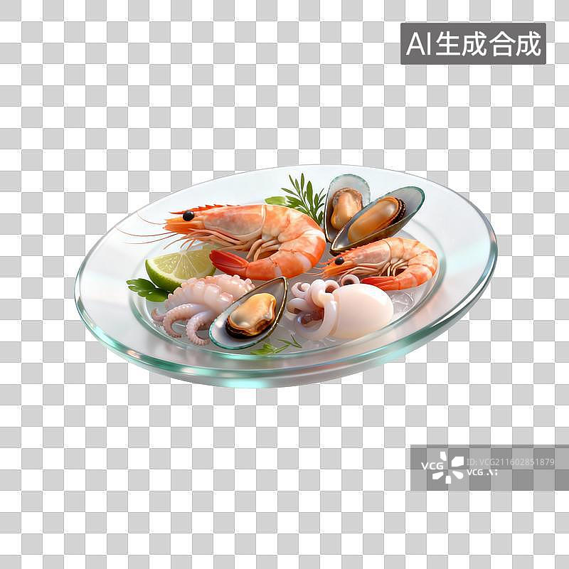 【AI数字艺术】玻璃盘上的海鲜拼盘图片素材