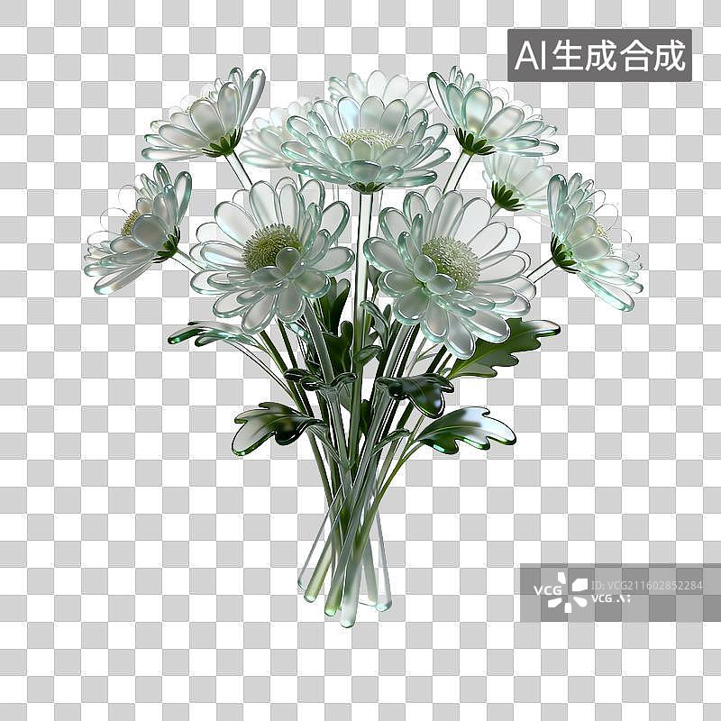 【AI数字艺术】透明玻璃质感菊花花束图片素材