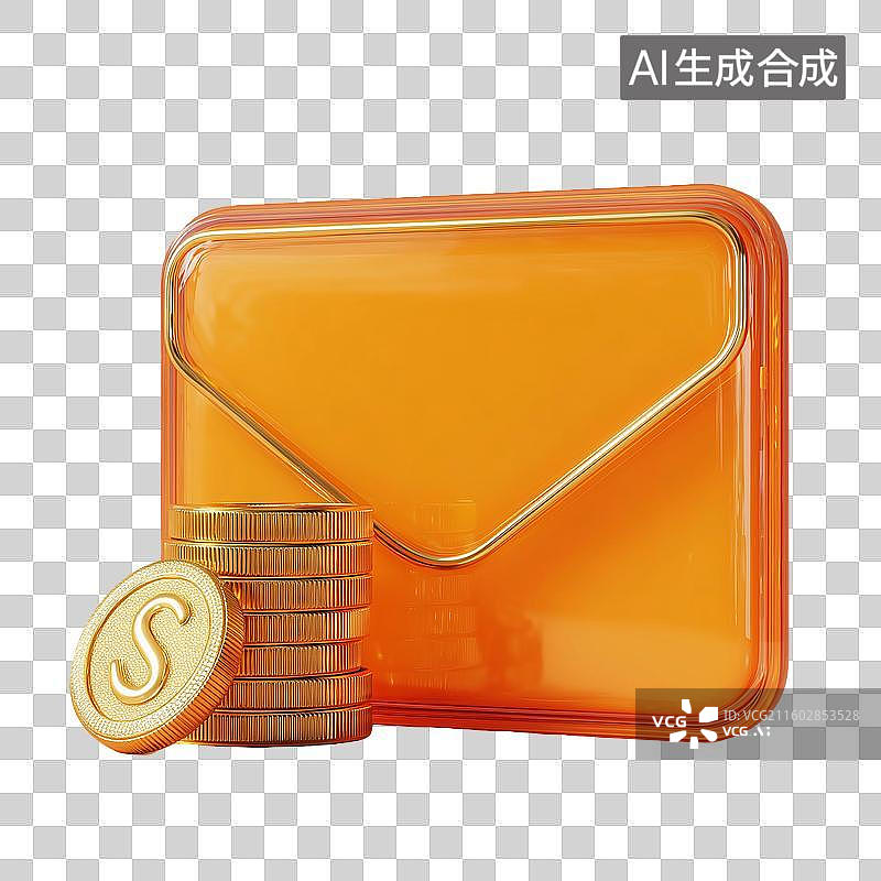 【AI数字艺术】橘色玻璃钱包金扣图片素材
