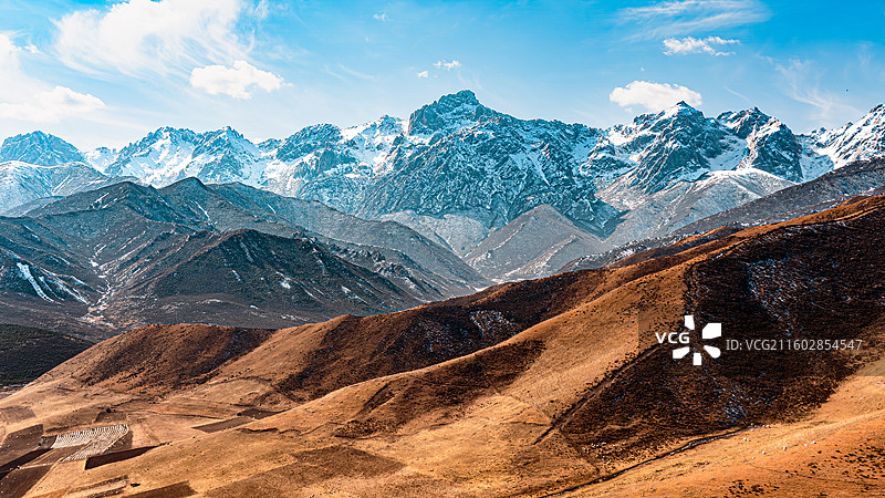 马牙雪山祁连山秋季草原图片素材