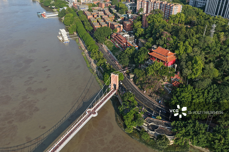 福州江心公园爱情岛悬索桥闽江之心图片素材