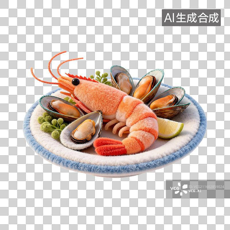 【AI数字艺术】毛绒风格的一盘海鲜图片素材