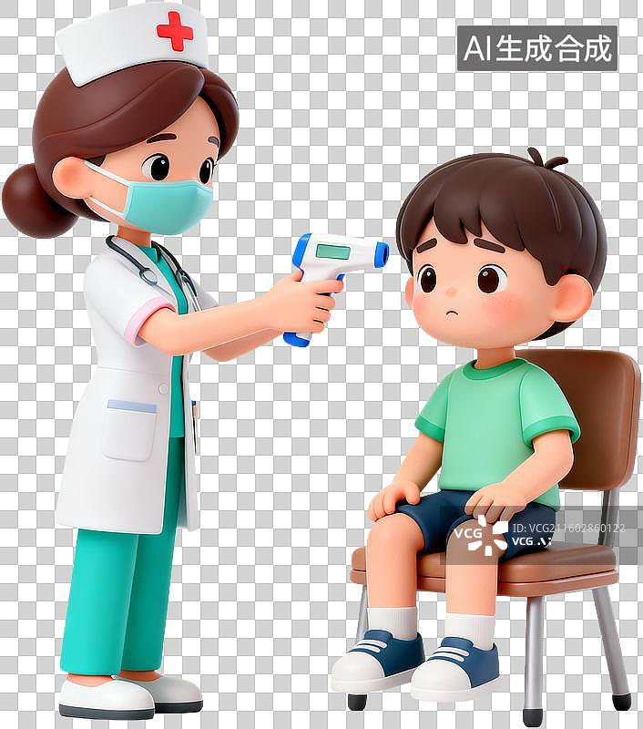 【AI数字艺术】卡通3D医疗健康儿童生病医生诊断日常预防插画元素图片素材