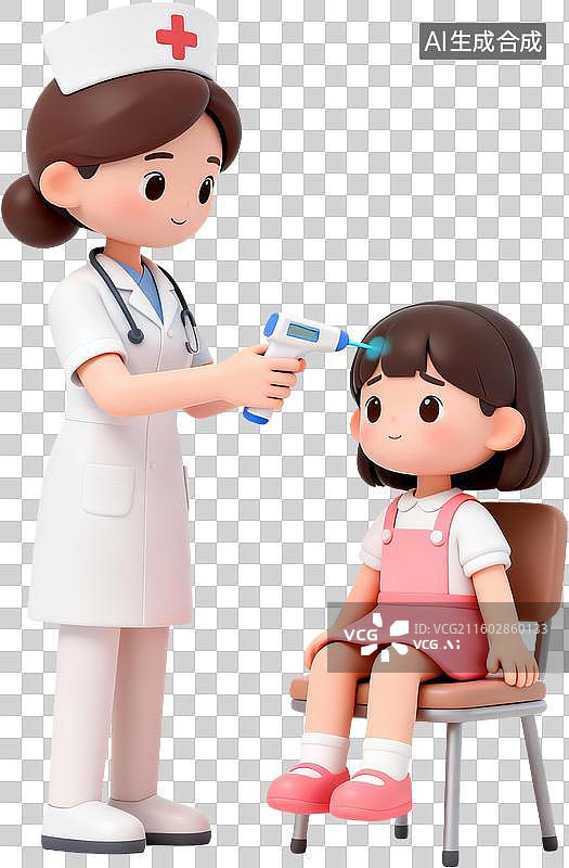 【AI数字艺术】卡通3D医疗健康儿童生病医生诊断日常预防插画元素图片素材