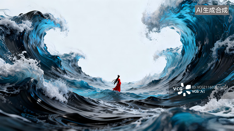 【AI数字艺术】手绘神话精卫填海图片素材