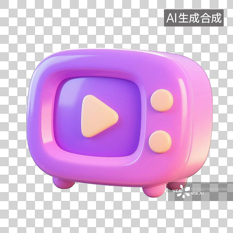 【AI数字艺术】3D渲染，卡通电视，电视剧，电视，视频，播放器，传媒，媒体直播，图形图标，免抠元素图片素材