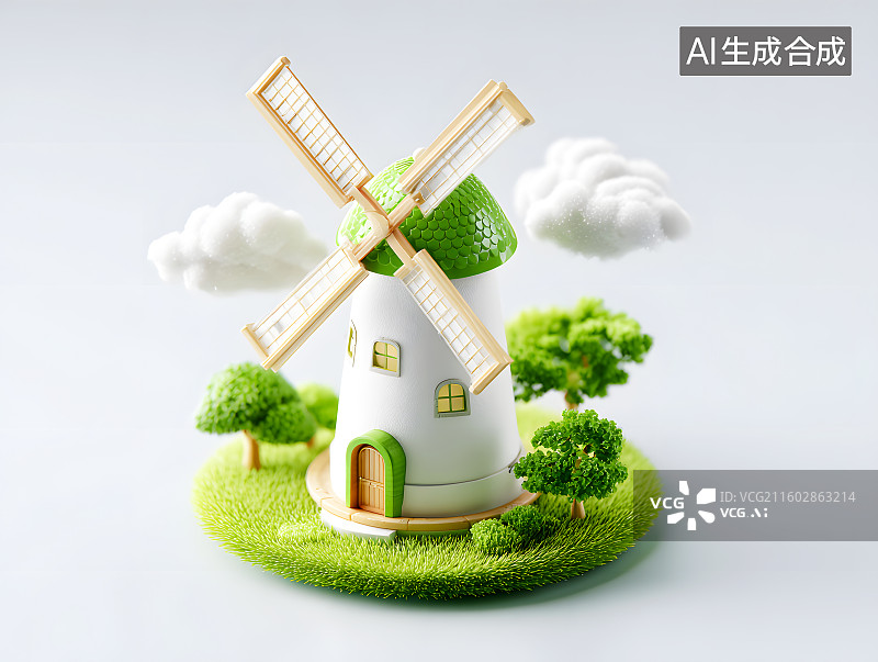 【AI数字艺术】一座可爱的卡通风车磨坊图片素材