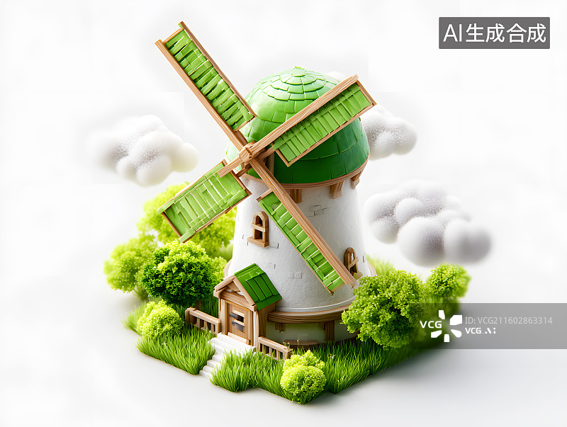 【AI数字艺术】一座可爱的卡通风车磨坊图片素材
