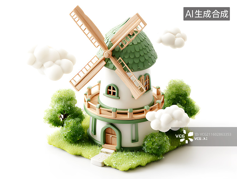 【AI数字艺术】一座可爱的卡通风车磨坊图片素材