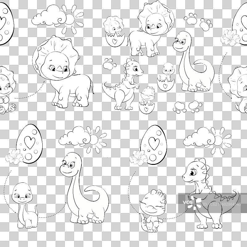 恐龙母子无缝图案图片素材