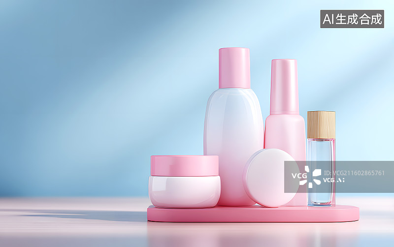 【AI数字艺术】女性化妆护肤品组合图片素材