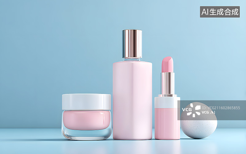 【AI数字艺术】女性化妆护肤品组合图片素材