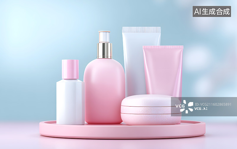 【AI数字艺术】女性化妆护肤品组合图片素材