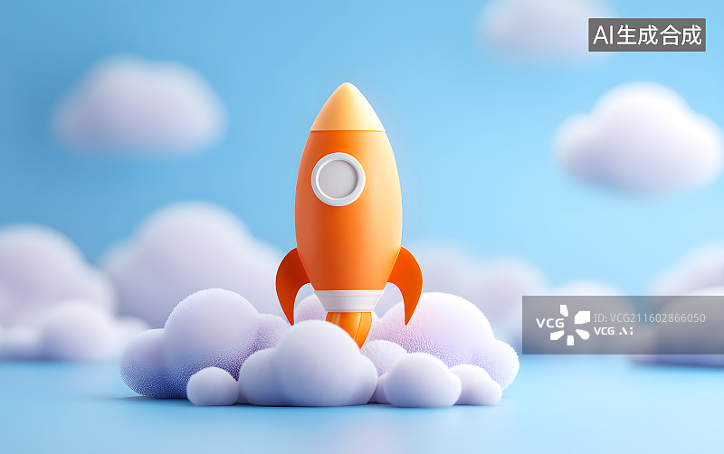 【AI数字艺术】一颗小火箭正在起飞发射图片素材