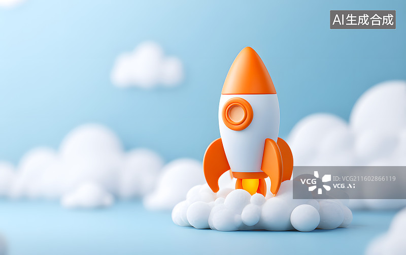 【AI数字艺术】一颗小火箭正在起飞发射图片素材