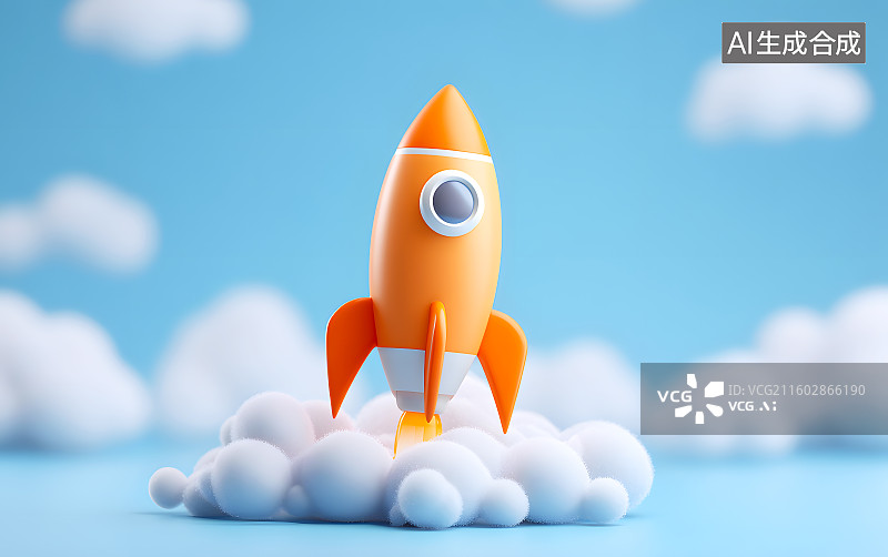 【AI数字艺术】一颗小火箭正在起飞发射图片素材
