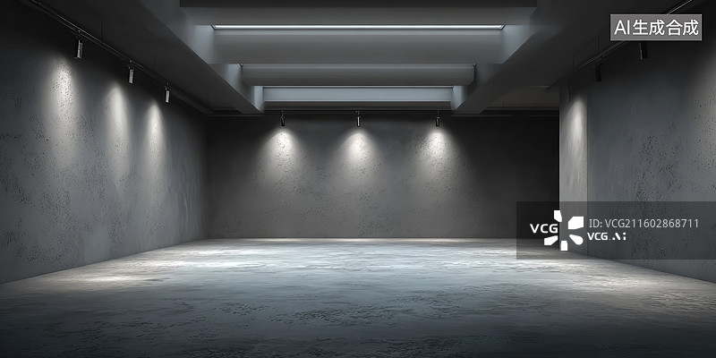 【AI数字艺术】空旷地下空间灯光照明图片素材