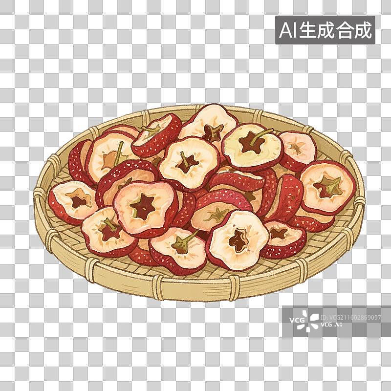 【AI数字艺术】手绘插画，山楂干，山楂片，花茶，中药饮片，免抠元素图片素材