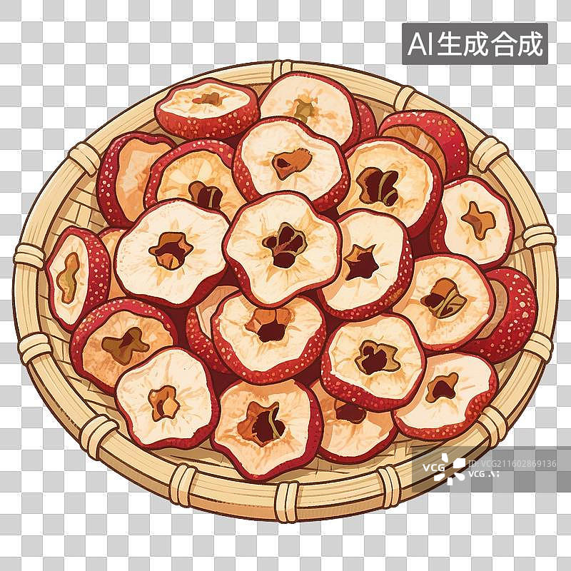 【AI数字艺术】手绘插画，山楂干，山楂片，花茶，中药饮片，免抠元素图片素材