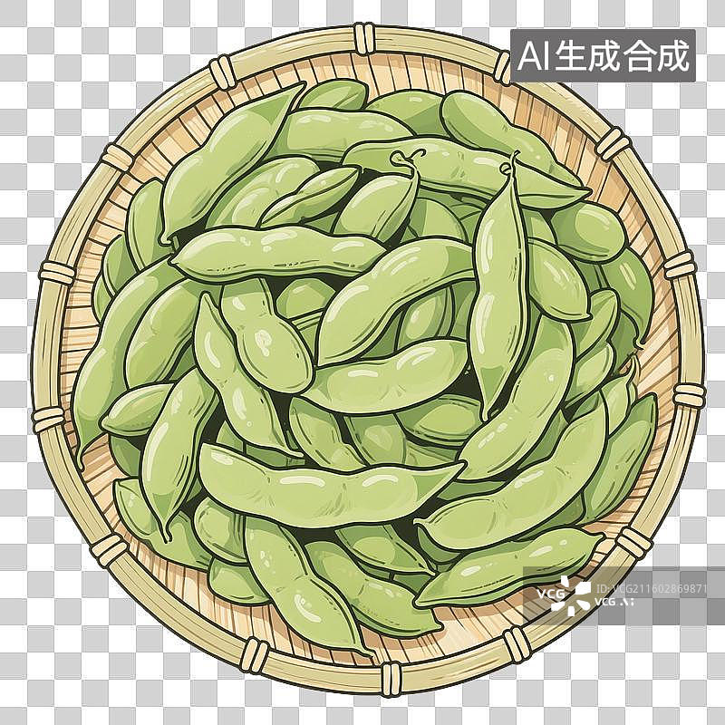 【AI数字艺术】手绘插画，毛豆，豆角，四季豆，豌豆，豆荚，农作物，免抠元素图片素材
