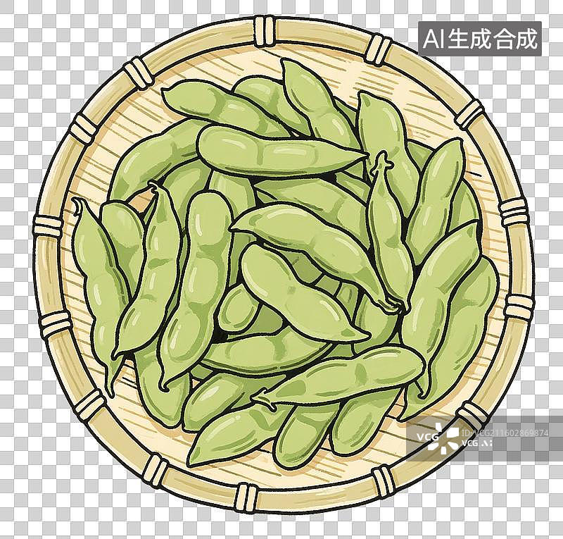 【AI数字艺术】手绘插画，毛豆，豆角，四季豆，豌豆，豆荚，农作物，免抠元素图片素材
