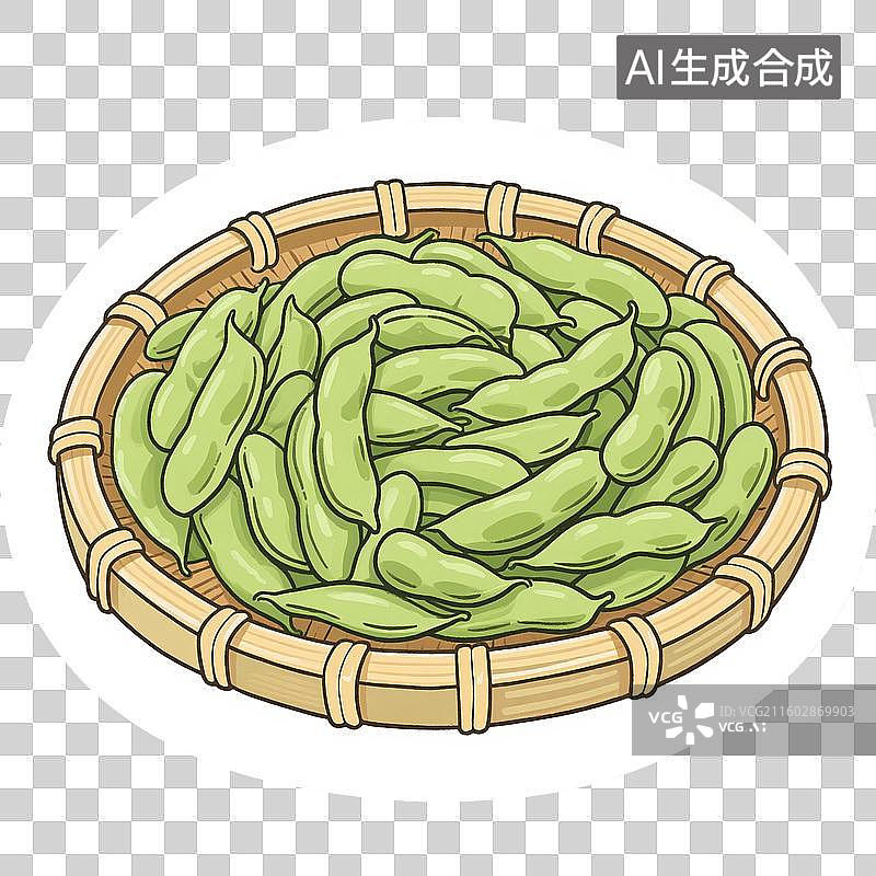 【AI数字艺术】手绘插画，毛豆，豆角，四季豆，豌豆，豆荚，农作物，免抠元素图片素材