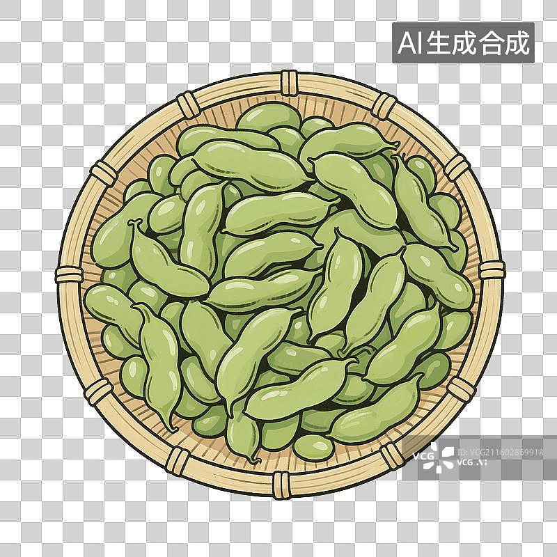 【AI数字艺术】手绘插画，毛豆，豆角，四季豆，豌豆，豆荚，农作物，免抠元素图片素材
