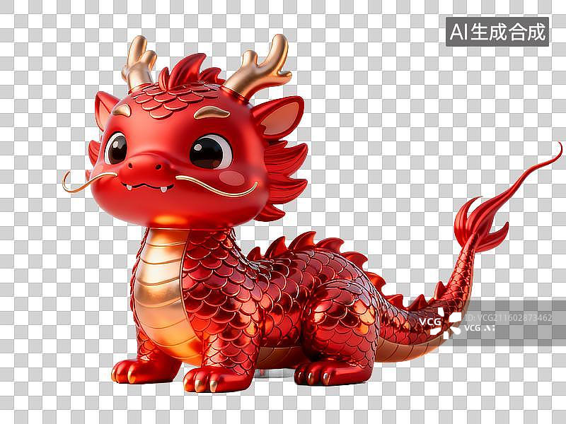 【AI数字艺术】二月二龙抬头精致卡通红龙免抠素材图片素材