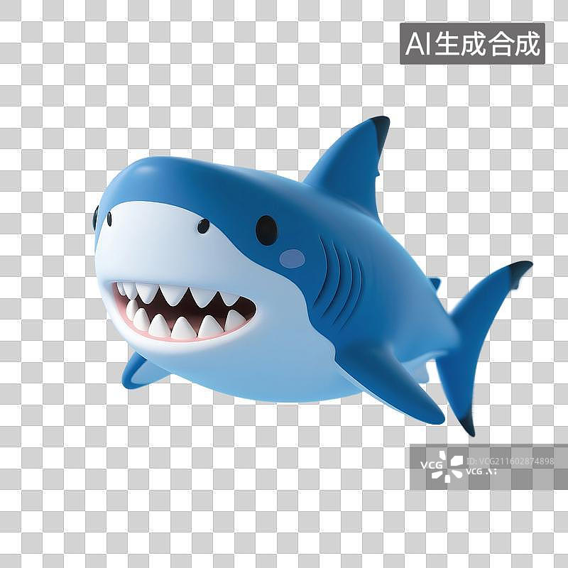 【AI数字艺术】3D渲染卡通动物，鲨鱼，大白鲨，，海洋生物，免抠元素图片素材