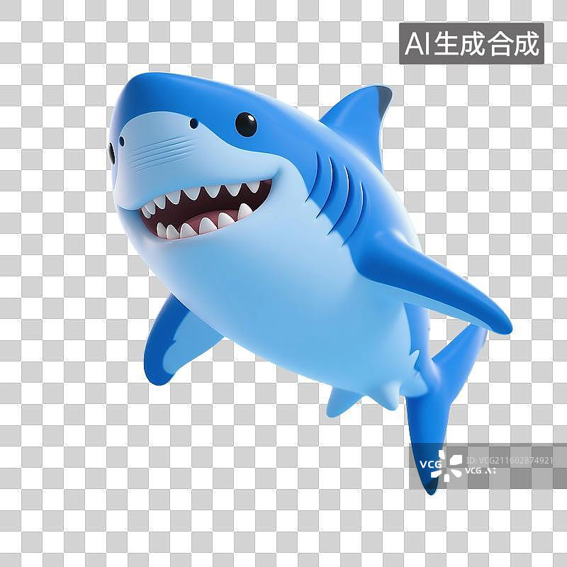 【AI数字艺术】3D渲染卡通动物，鲨鱼，大白鲨，，海洋生物，免抠元素图片素材