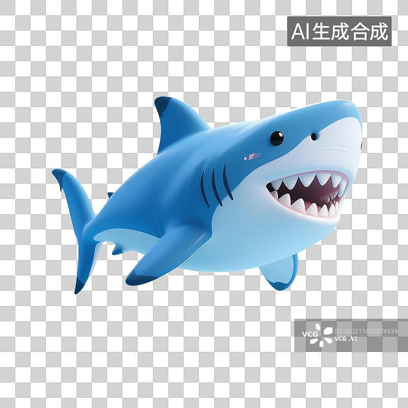 【AI数字艺术】3D渲染卡通动物，鲨鱼，大白鲨，，海洋生物，免抠元素图片素材
