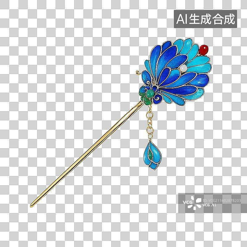 【AI数字艺术】3D渲染，点翠头饰，中国风点翠发簪，国风首饰，免抠元素图片素材