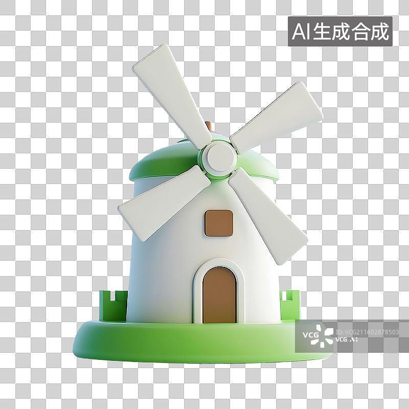 【AI数字艺术】3D渲染，风车，磨坊，免抠元素图片素材