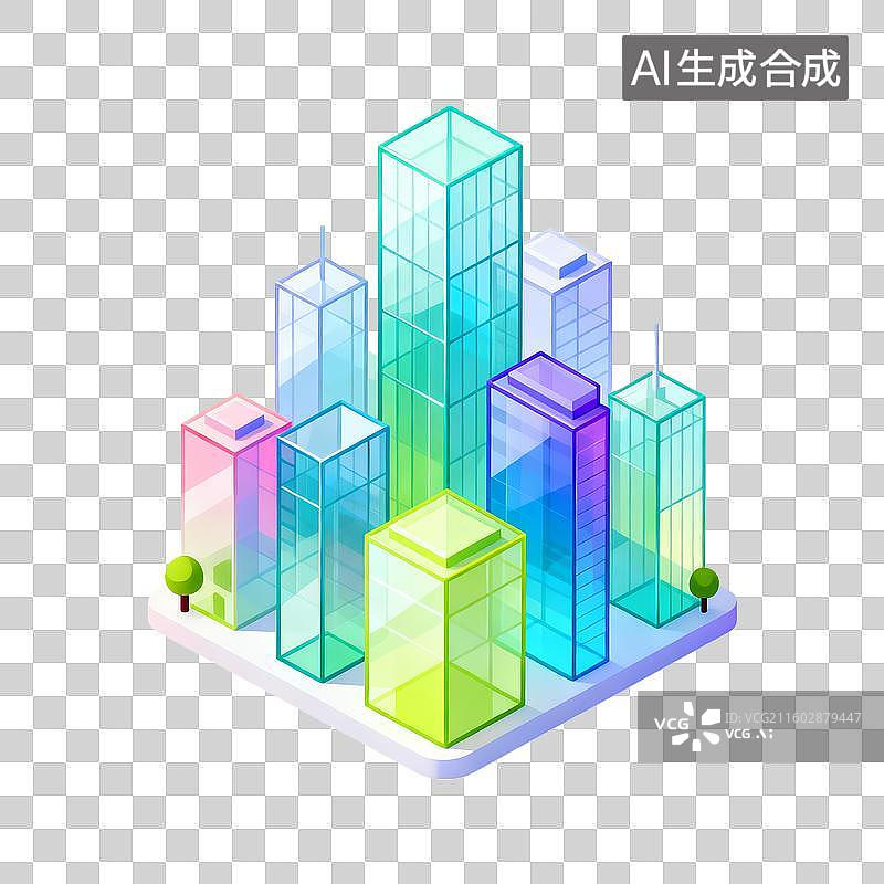 【AI数字艺术】极简风格玻璃材质城市建筑图片素材
